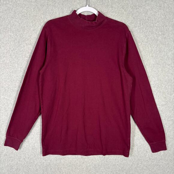 Lands End Turtleneck Women Medium Tall Burgundy Cotton Mock Shirt Base Layer - Picture 1 of 12